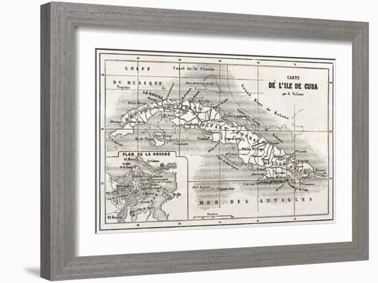 Cuba Old Map With Havana Insert Plan-marzolino-Framed Art Print