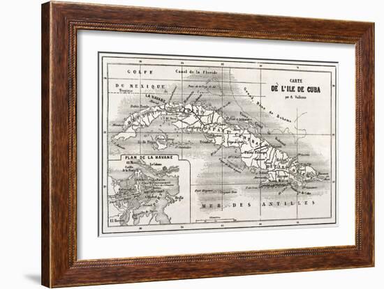 Cuba Old Map With Havana Insert Plan-marzolino-Framed Art Print