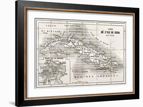 Cuba Old Map With Havana Insert Plan-marzolino-Framed Art Print