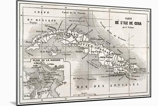 Cuba Old Map With Havana Insert Plan-marzolino-Mounted Art Print