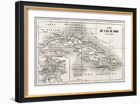 Cuba Old Map With Havana Insert Plan-marzolino-Framed Art Print