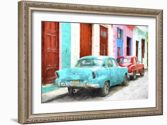 Cuba Painting - Blue and Red-Philippe Hugonnard-Framed Art Print