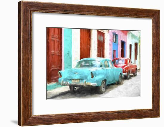 Cuba Painting - Blue and Red-Philippe Hugonnard-Framed Art Print