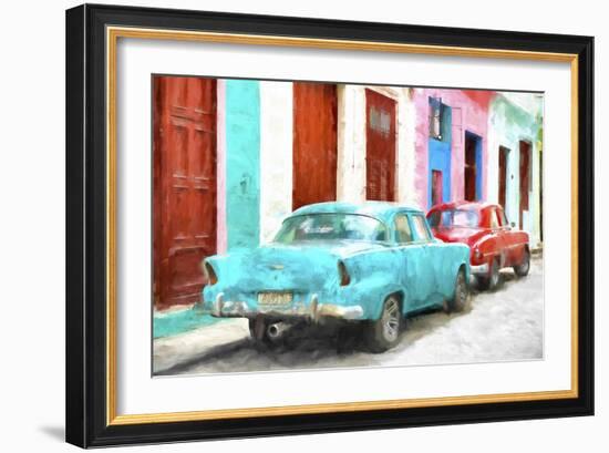 Cuba Painting - Blue and Red-Philippe Hugonnard-Framed Art Print