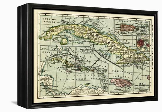 Cuba - Panoramic Map-Lantern Press-Framed Stretched Canvas