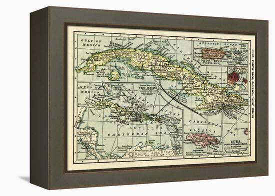 Cuba - Panoramic Map-Lantern Press-Framed Stretched Canvas