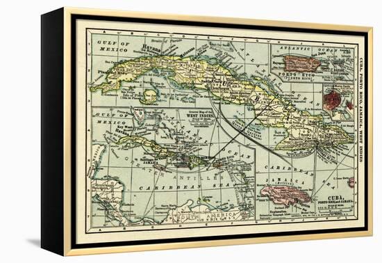 Cuba - Panoramic Map-Lantern Press-Framed Stretched Canvas