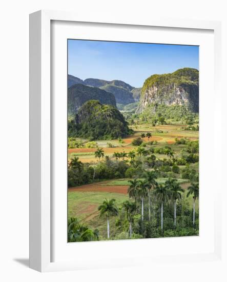 Cuba, Vinales, tobacco fields and limestone hills-Merrill Images-Framed Photographic Print