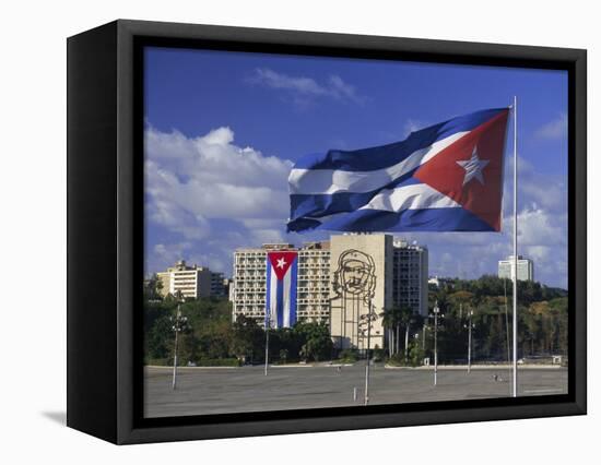 Cuban Flag Flying Outside the Ministerio Del Interior, Cuba, West Indies-Gavin Hellier-Framed Premier Image Canvas