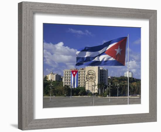 Cuban Flag Flying Outside the Ministerio Del Interior, Cuba, West Indies-Gavin Hellier-Framed Photographic Print