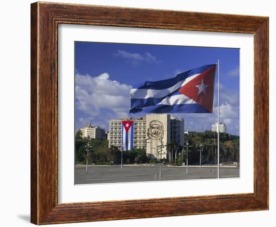 Cuban Flag Flying Outside the Ministerio Del Interior, Cuba, West Indies-Gavin Hellier-Framed Photographic Print