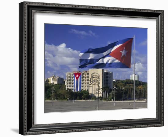 Cuban Flag Flying Outside the Ministerio Del Interior, Cuba, West Indies-Gavin Hellier-Framed Photographic Print