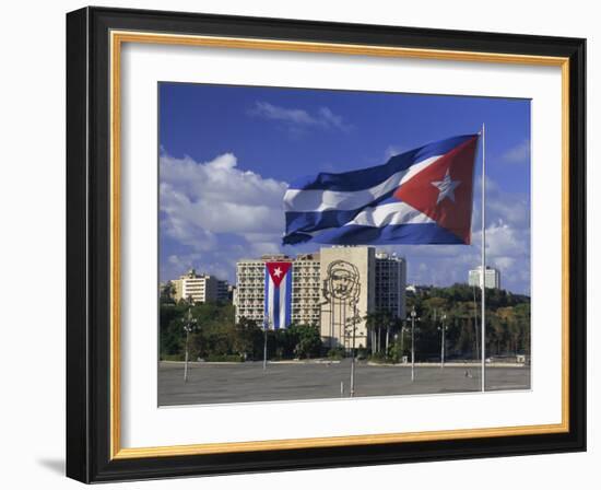 Cuban Flag Flying Outside the Ministerio Del Interior, Cuba, West Indies-Gavin Hellier-Framed Photographic Print