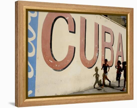 Cuban Girls Run in a Street in Havana, Cuba, Thursday, August 10, 2006-Javier Galeano-Framed Premier Image Canvas