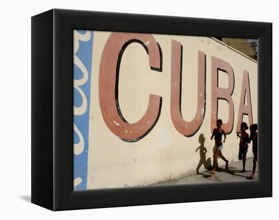 Cuban Girls Run in a Street in Havana, Cuba, Thursday, August 10, 2006-Javier Galeano-Framed Premier Image Canvas