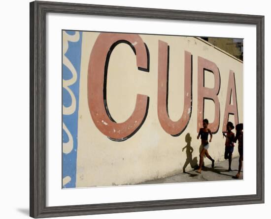 Cuban Girls Run in a Street in Havana, Cuba, Thursday, August 10, 2006-Javier Galeano-Framed Photographic Print