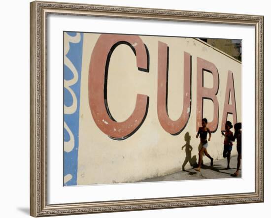 Cuban Girls Run in a Street in Havana, Cuba, Thursday, August 10, 2006-Javier Galeano-Framed Photographic Print