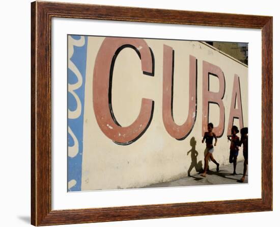 Cuban Girls Run in a Street in Havana, Cuba, Thursday, August 10, 2006-Javier Galeano-Framed Photographic Print