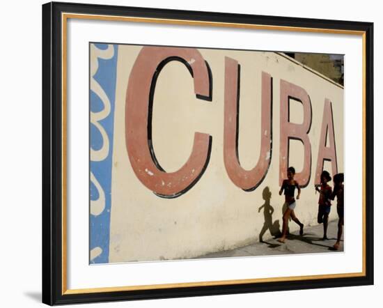 Cuban Girls Run in a Street in Havana, Cuba, Thursday, August 10, 2006-Javier Galeano-Framed Photographic Print