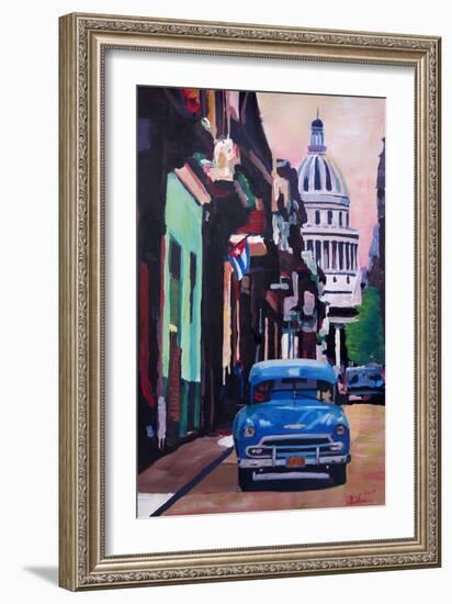 Cuban Oldtimer Street Scene in Havanna Cuba with B-Markus Bleichner-Framed Art Print