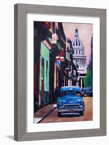 Cuban Oldtimer Street Scene in Havanna Cuba with B-Markus Bleichner-Framed Art Print