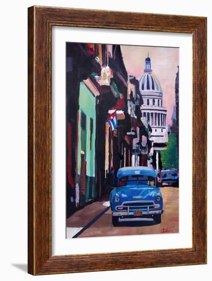 Cuban Oldtimer Street Scene in Havanna Cuba with B-Markus Bleichner-Framed Art Print