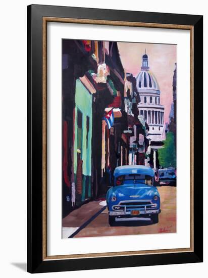 Cuban Oldtimer Street Scene in Havanna Cuba with B-Markus Bleichner-Framed Art Print