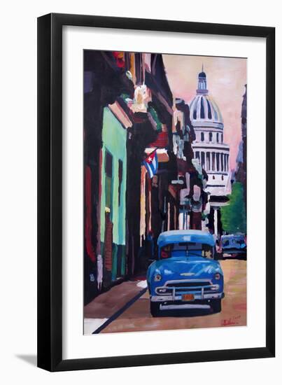 Cuban Oldtimer Street Scene in Havanna Cuba with B-Markus Bleichner-Framed Art Print