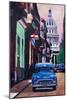 Cuban Oldtimer Street Scene in Havanna Cuba with B-Markus Bleichner-Mounted Art Print