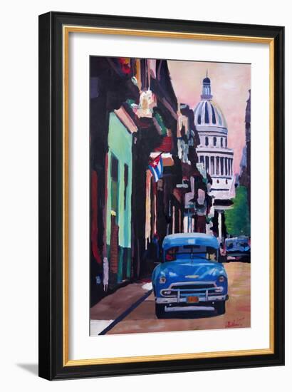 Cuban Oldtimer Street Scene in Havanna Cuba with B-Markus Bleichner-Framed Art Print