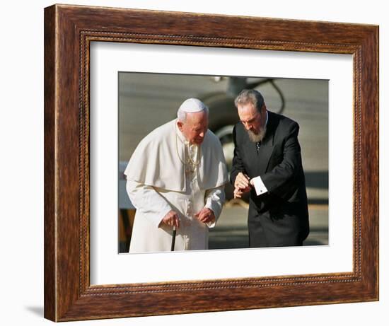 Cuban President Fidel Castro,And Pope John Paul II-null-Framed Photographic Print