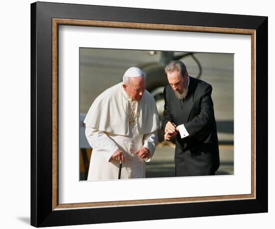 Cuban President Fidel Castro,And Pope John Paul II-null-Framed Photographic Print