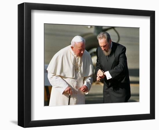 Cuban President Fidel Castro,And Pope John Paul II-null-Framed Photographic Print