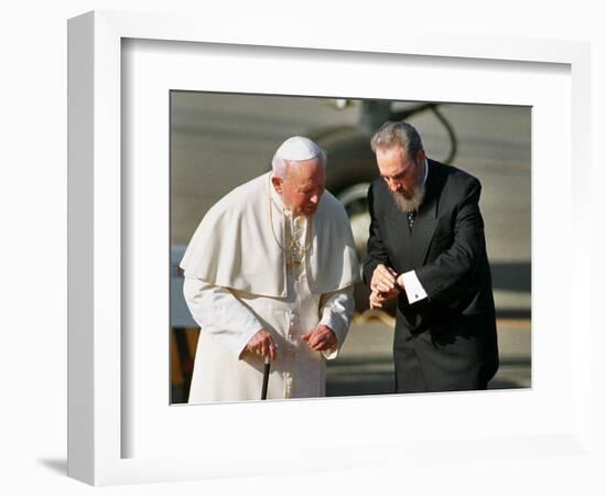 Cuban President Fidel Castro,And Pope John Paul II-null-Framed Photographic Print