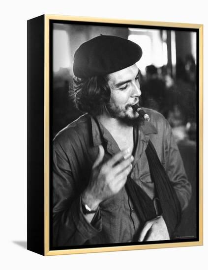 Cuban Rebel Ernesto "Che" Guevara, Left Arm in a Sling, Talking with Unseen Person-Joe Scherschel-Framed Premier Image Canvas