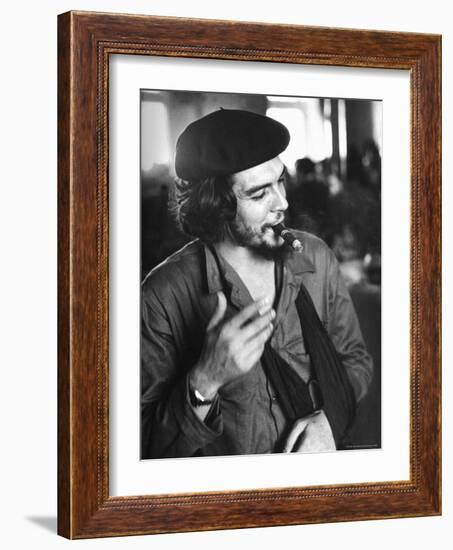 Cuban Rebel Ernesto "Che" Guevara, Left Arm in a Sling, Talking with Unseen Person-Joe Scherschel-Framed Premium Photographic Print