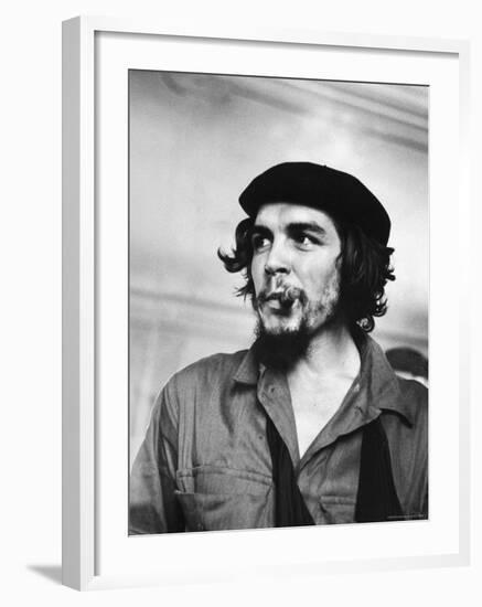 Cuban Rebel Ernesto "Che" Guevara with Lit Cigar Clenched Between Teeth and Left Arm in a Sling-Joe Scherschel-Framed Premium Photographic Print