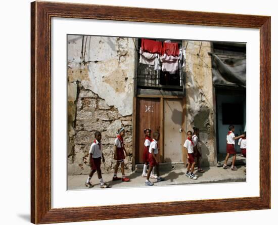 Cuban Students Walk Along a Street in Old Havana, Cuba, Monday, October 9, 2006-Javier Galeano-Framed Photographic Print