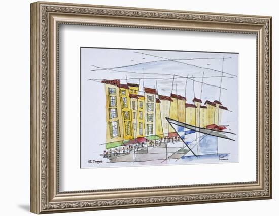 Cubist waterfront abstract, Saint-Tropez, French Riviera, France-Richard Lawrence-Framed Photographic Print