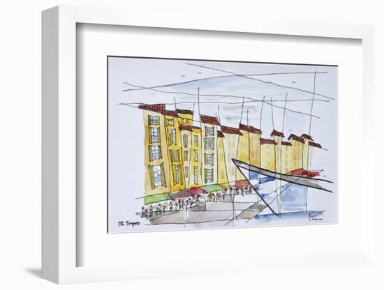 Cubist waterfront abstract, Saint-Tropez, French Riviera, France-Richard Lawrence-Framed Photographic Print