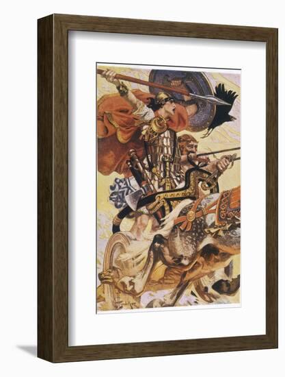 Cuchulain (Cu Chulainn) Rides His Chariot into Battle-Joseph Christian Leyendecker-Framed Photographic Print