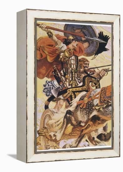 Cuchulain (Cu Chulainn) Rides His Chariot into Battle-Joseph Christian Leyendecker-Framed Premier Image Canvas