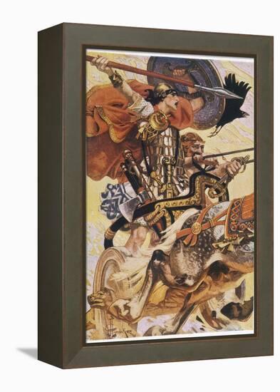 Cuchulain (Cu Chulainn) Rides His Chariot into Battle-Joseph Christian Leyendecker-Framed Premier Image Canvas