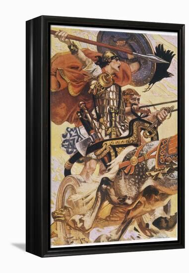 Cuchulain (Cu Chulainn) Rides His Chariot into Battle-Joseph Christian Leyendecker-Framed Premier Image Canvas