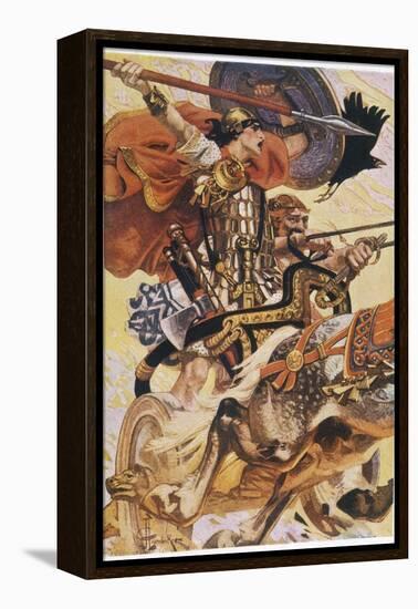 Cuchulain (Cu Chulainn) Rides His Chariot into Battle-Joseph Christian Leyendecker-Framed Premier Image Canvas