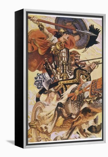 Cuchulain (Cu Chulainn) Rides His Chariot into Battle-Joseph Christian Leyendecker-Framed Premier Image Canvas