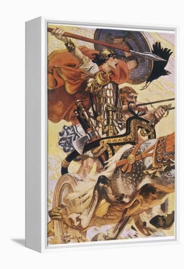 Cuchulain (Cu Chulainn) Rides His Chariot into Battle-Joseph Christian Leyendecker-Framed Premier Image Canvas