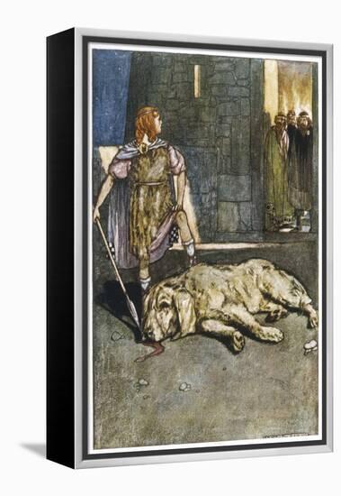 Cuchulain (Cu Chulainn) Slays the Hound of Culain-Stephen Reid-Framed Stretched Canvas