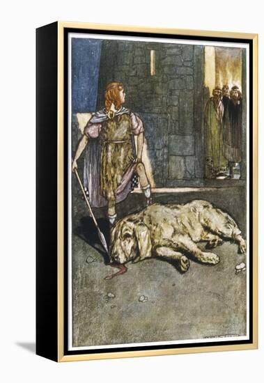 Cuchulain (Cu Chulainn) Slays the Hound of Culain-Stephen Reid-Framed Stretched Canvas