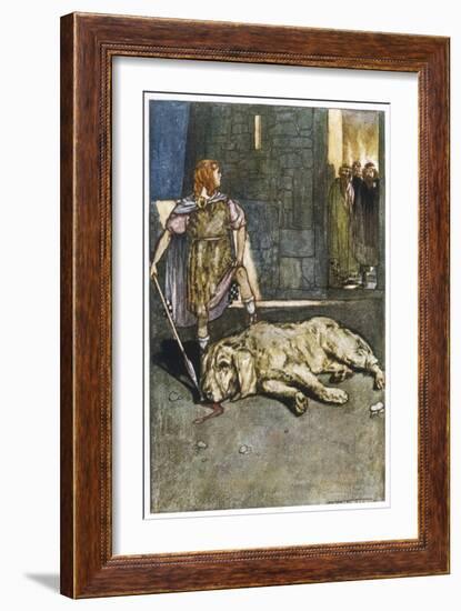 Cuchulain (Cu Chulainn) Slays the Hound of Culain-Stephen Reid-Framed Art Print